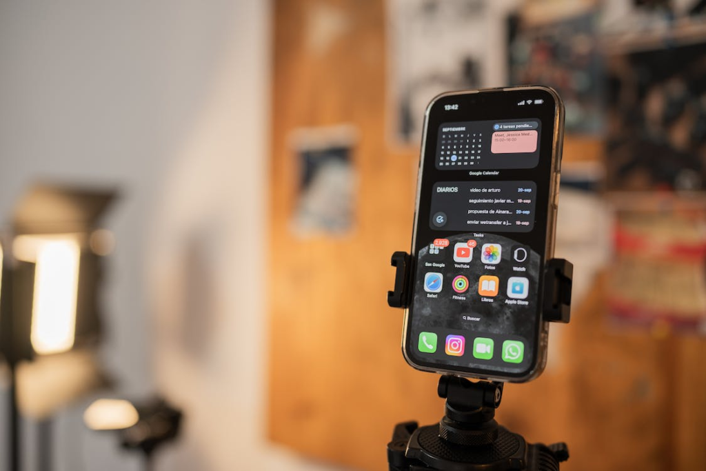 A phone attached to a phone holder